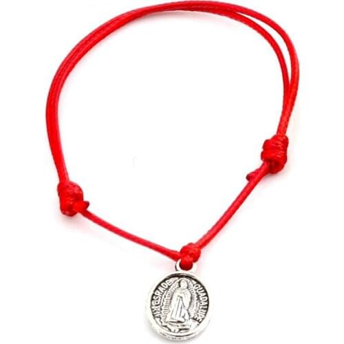 Hot ! 10 pcs Adjustable Bracelets Red Waxes rope Zinc Alloy ST.JUDE Charm Adjustable Bracelet B-36