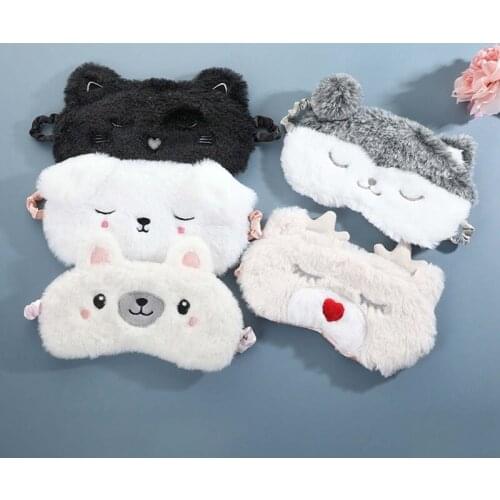 Cartoon Plush Sleeping Mask Cover Cute Puppy Bear Cat Eye Cover Sleep Mask Eyeshade Relax Mask For Travel Home Party Gifts