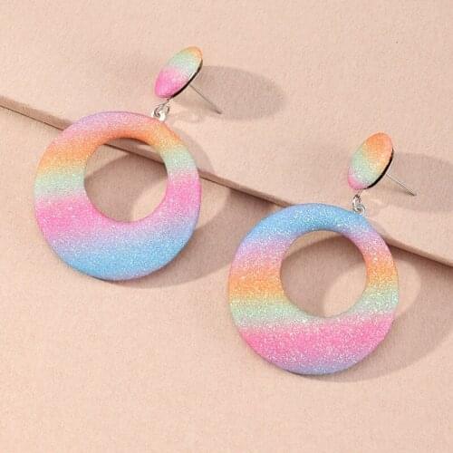 New Creative Geometric Glitter Gradient Rainbow Color Dangle Earrings For Women Fashion Party Ear Jewelry Colorful Charm brincos