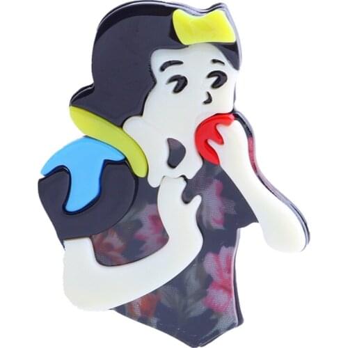 New Lovely Girl Eat Apple Figure Brooches and Pins For Women Handmade Big Resin Acrylic Punk Brooch Pin Badges Fashion Jewelry