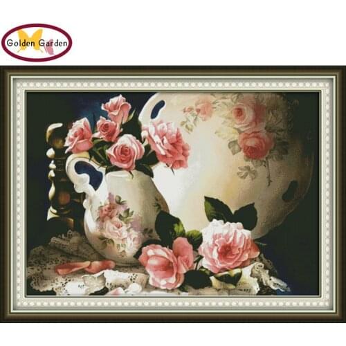 GG Charm of Porcelain Joy Sunday Cross Stitch Needlework Embroidery Sets Stamped Counted Cross Stitch Patterns for Home Decor