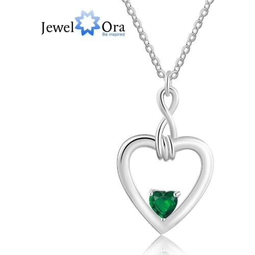JewelOra Designer Customized Inlaid Birthstone Infinity Love Necklace Personalized Heart Mothers Necklace Valentines Day Gifts