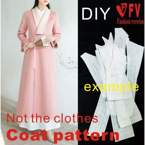 Coat pattern for womens Chinese style double-sided woolen cloth cutting structure picture 1:1 physical pattern BFY-348
