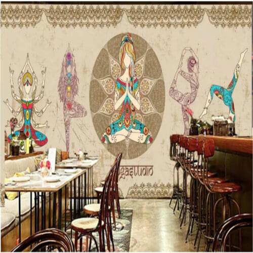 Southeast Asian style retro nostalgic indian yoga background wallpaper mural