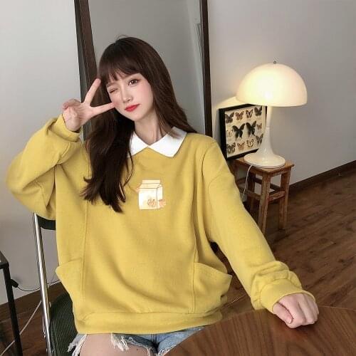 Casual Oversized Clothes Harajuku Banana Milk Hoodie Vintage Cotton Sweatshirt Women Aesthetic Cute Hoodies for Teenager Girls