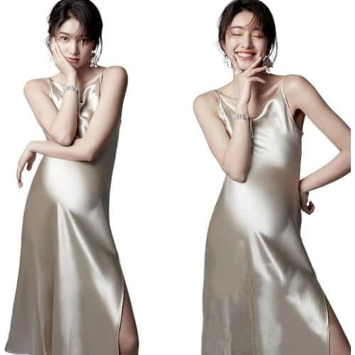 Women Photography Props Maternity Elegant Dresses Pregnancy Champagne Sleeveless Tank Dress Studio Photoshoots Clothes