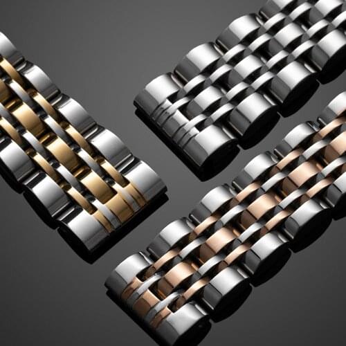High quality watchband silver metal stainless steel watch straps bracelet polished 7 beads 14mm 16mm 18mm 20mm 22mm for men hour