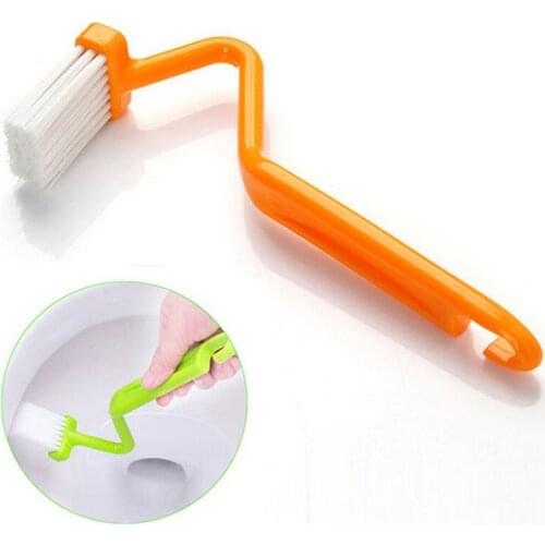 V Shape Toilet Cleaning Brush Portable Toilet Brush Scrubber Curved Clean Side Bending Handle Corner Brush Random Color
