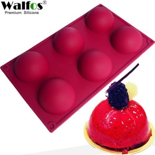 WALFOS food grade 6 Cavity Silicone Cake Mold non-stick baking pan Pastry Tools for Soap, Muffin, Brownie, Pudding and Jello