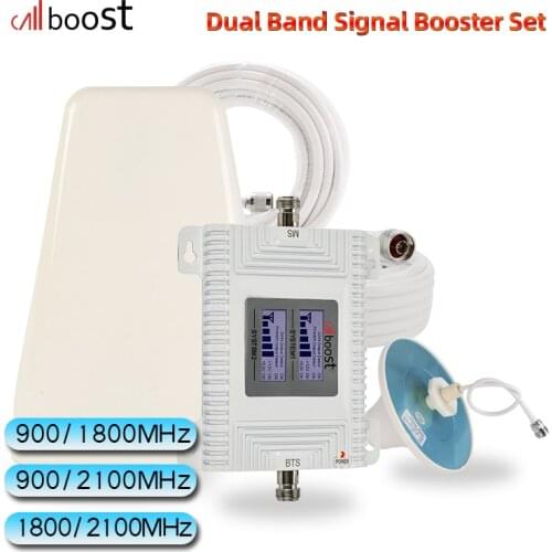Callboost 2g3g4g Cellular Repeater Cell-Phone-Booster Signal-Amplifier Kit Dual Band for DCS Mobile 1800 WCDMA 2100 GSM 900 Data