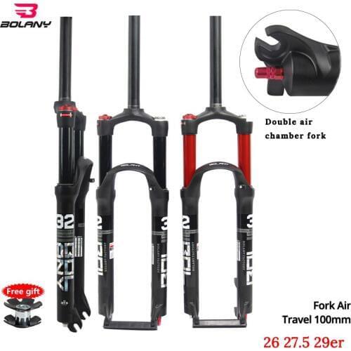 Mountain Bicycle Aluminum Alloy Double Shoulder Double Air Chamber Fork 26/27.5/29er Inch MTB Supension 100mm Fork For Bicycle