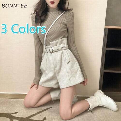Women Shorts Wide-leg High Waist Sashes Zipper Loose New Design Korean Style Leisure Vintage All-match Solid Trousers Lady Chic
