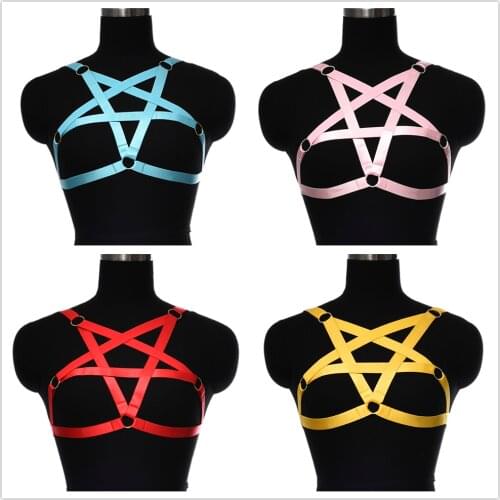 Pentagram Lingerie Harness Bra Crop Top Body Harness Cage Fetish Gothic Bondage Bra Halloween Rave Wear Harajuku Cage Bra
