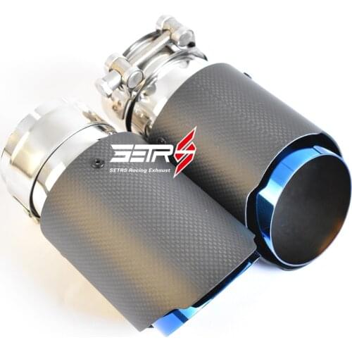 1Pc Car Modified Matt Carbon Fiber Blue Exhaust End Pipe Stainless Steel Muffler Tip For Any Car