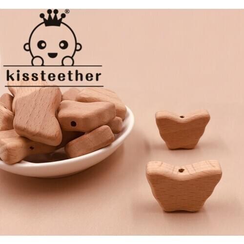 Kissteether Animal Bead 100pcs Food Grade Wood Bead Beech Wooden Clouds DIY Teething Nursing Mom Necklace jewelry Making Teether