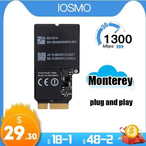 Dual band 1750Mbps BCM94360CD 802.11AC WIFI Wireless Card 2.4G/5GHz Bluetooth4.0 PCI-E Card for MacOS Airdrop Handoff Hackintosh