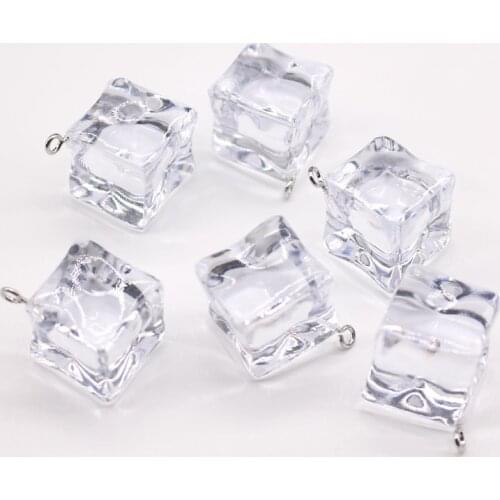 4pcs 20mm Transparent Square Earring Resin Charms Pendant Findings Diy Novelty 3D Keychain Necklace Pendants Jewelry Accessory