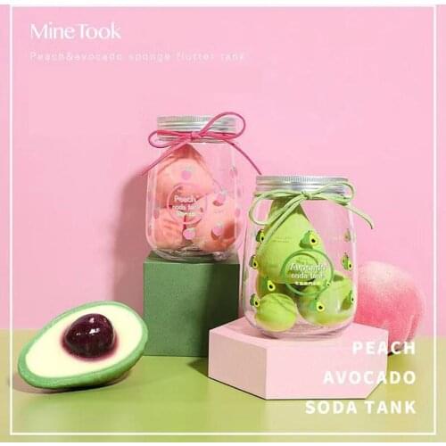 4 Pcs/box Cute Drop Shaped Makeup Puff Soda Canned Peach Avocado Beauty Egg Soft Dry Wet Liquid Foundation Cream Cosmetic Sponge