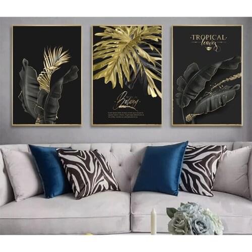 MUTU Abstract Golden Plant Leaves Picture Wall Poster Modern Style Canvas Print Painting Art Aisle Living Room Unique Decoration