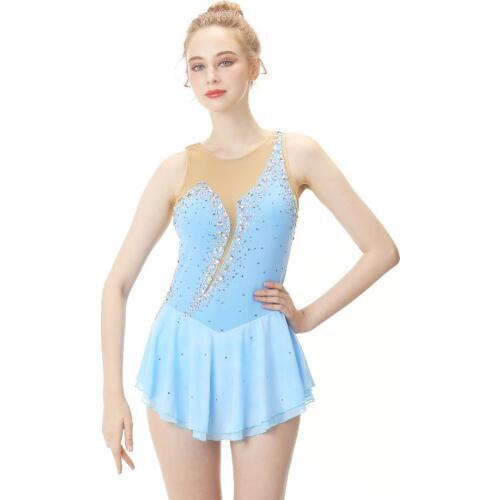 White Figure Skating Dress Long-Sleeved Ice Skating Skirt Spandex Made In China