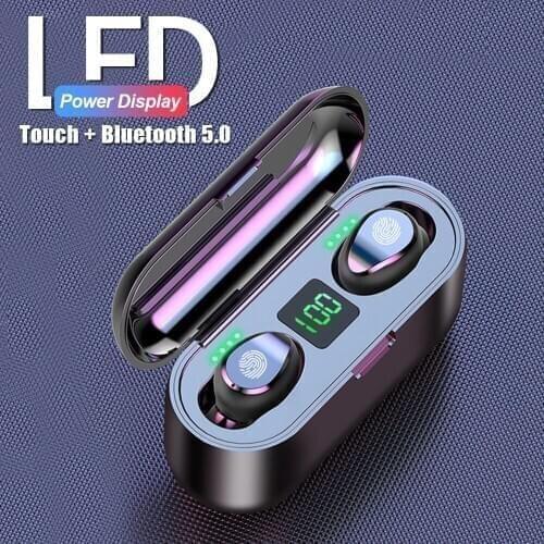 Dual Microphone Wireless Earphones F9 TWS Headphone 9D Stereo Music Headset Bluetooth 5.0 Touch Earbud With 1200mAh Charging Box