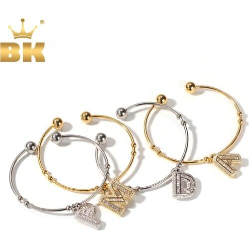 The Bling King Simple Style CZ Initial Letter Bracelet Gold Gift Copper A-Z Pendant Gold Charm Bracelet Unisex Punk Jewelry