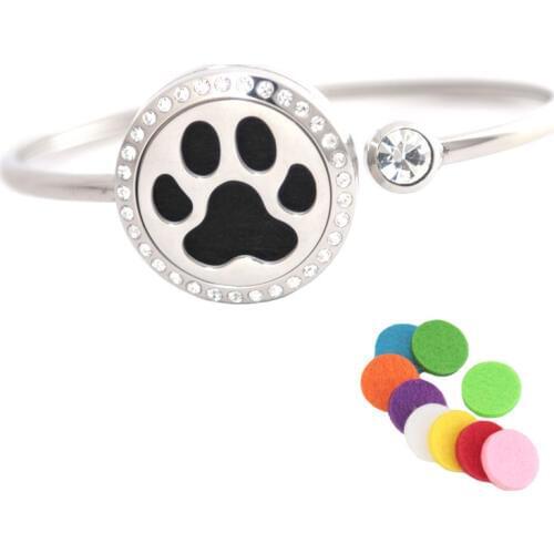 Cat Palm Locket Bracelet Bangle Aromatherapy 25mm Magnet Crystal Stainless steel essential oil diffuser locket bracelet