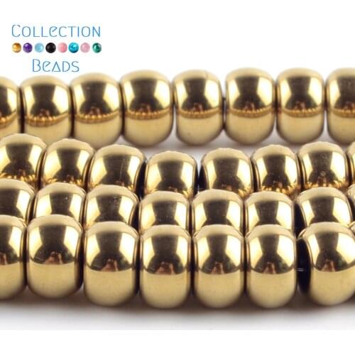 8mm Natural Stone Gold Plated Rondelle Beads Hematite Loose Spacer Round Beads For Jewelry Accessories Making Bracelet 15