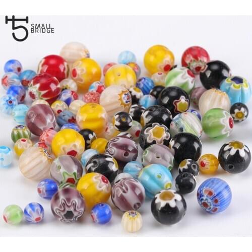 4/6/8MM Mixed Lampwork Glass Beads for jewelry making Diy Accessories Making bracelet Flower Pattern Ball Beads Wholesale Q703