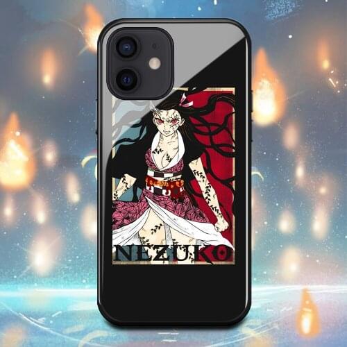 Demon Slayer Kamado Nezuko Phone Case For Iphone 12Mini 12Pro X XR XS Max 11 11Pro 6 6s 7 8 Plus Tempered glass shell Cover
