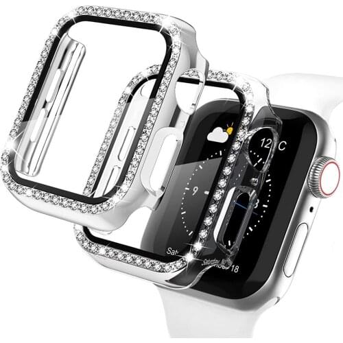 2pcs For Apple Watch Case 40mm 38mm with Screen Protector Bling Protective Case for iwatch se series 6 5 4 44mm 3 42mm cover