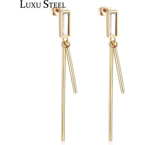 LUXUSTEEL Long Tassel Drop Earring Fashion Jewelry Stainless Steel Gold Color Tube Earrings 2018 New Bohemia