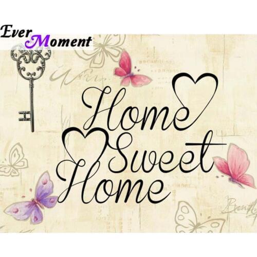 Ever Moment Diamond Painting Home Sweet Home by Jutta 5D Diamant Crystal Painting Embroidery Diamond Art Butterfly Key ASF921