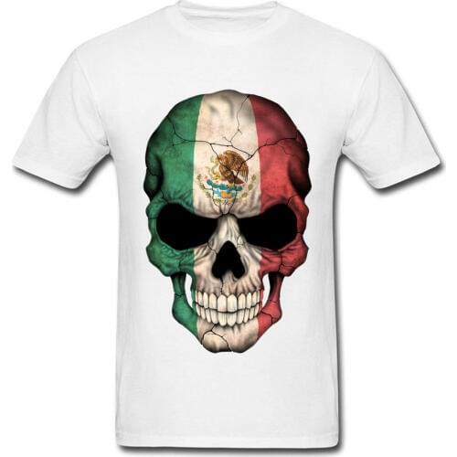 PP Skull Mexican Flag Skull T Shirt Calavera White 3D Print Geek Skull Tshirts Men Easter Monday Street T-Shirt Skulls Skeleton