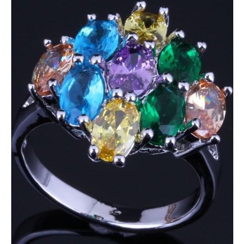 Glamorous Oval Multigem Multicolor Yellow Cubic Zirconia Silver Plated Ring V0421