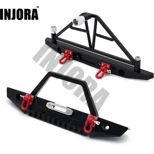 INJORA 1:10 RC Crawler Metal Front & Rear Bumper with Lights for 1/10 Axial SCX10 90046 RC Car