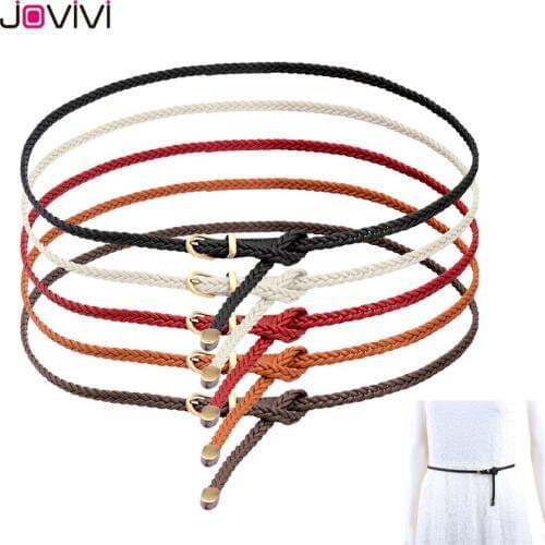 Jovivi New 1pc Hand Made Waist Thin Belt Pin Bucket Vintage Ladies Casual Belt Wirh Bucket Fashion Belts Black/White For dress