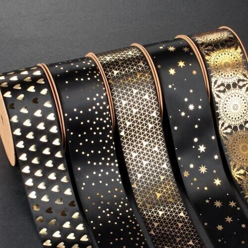 38mm 4.5m/roll Gilding Black Ribbons Birthday Wedding Gifts Box Packaging Christmas Event Party Decoration Cake Bow Decor