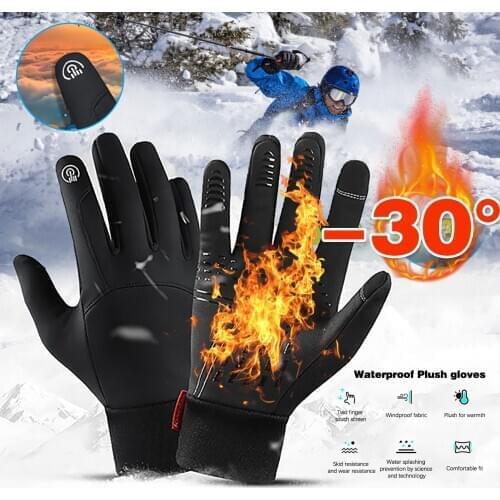 Cold-proof Ski Gloves Waterproof Winter Gloves Cycling Fluff Warm Gloves For Cold Weather Windproof Anti Slip Touchscreen Gloves