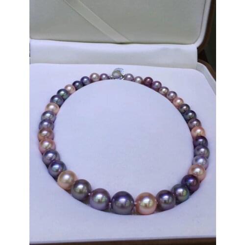 MADALENA SARARA 11-13mm Pearl Necklace Strand Natural Mixed Color Pearl Flawless Perfect Round Pearl Necklace 18"