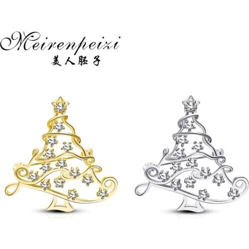 Meirenpeizi Brand Design Exquisite Rhinestones Christmas Tree Brooches Pins Popular Christmas Brooches for New Year Christmas
