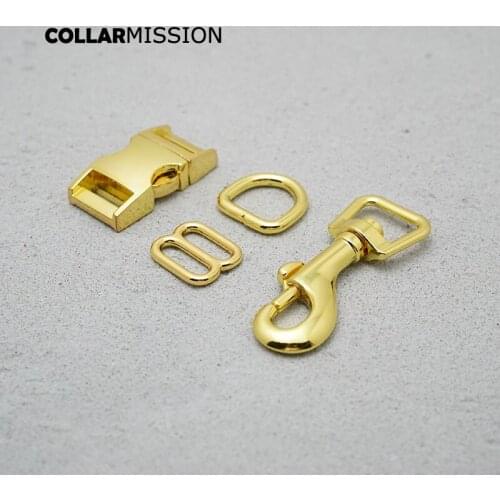 Metal buckle+adjust buckle+D ring+metal dog clasp/set) DIY dog collar yellow gold 15mm webbing sewing parts premium quality