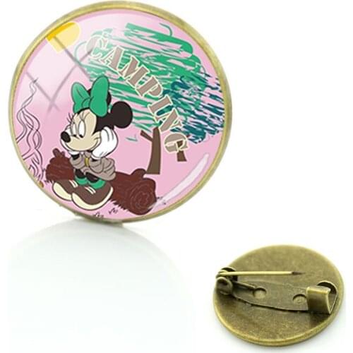 Disney Minnie Mickey Fashion Taste Brooch Cabochon Dome Glass Pin Brooch Accessories Jewelry Souvenir Jewelry