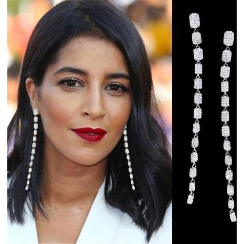 Soramoore Fashion Full Opal Shiny Charm Long Pendant Dangle Earrings for Women Wedding Holiday Party Occasion Earring Jewelry