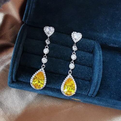 Fashion small fresh popular simulation yellow diamond pear earrings pendant set, wedding party important temperament jewelry
