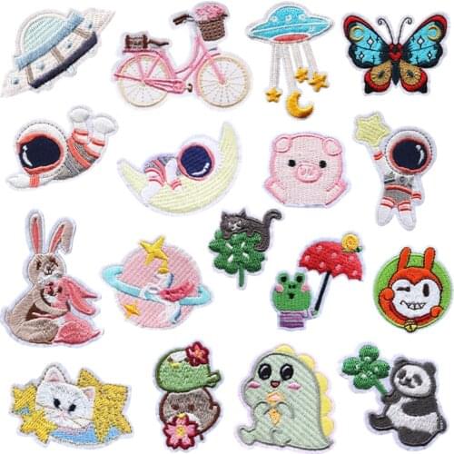 Cartoon Embroidery Patches Collection Rabbit Cloth Stickers Iron on Panda Patch Cute Sew on Children Clothes Bags Pigs Appliques