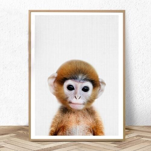 Cute Baby Monkey Print Nursery Animal Wall Art Canvas Painting Large Posters and Prints Babies Kids Bedroom Decoration
