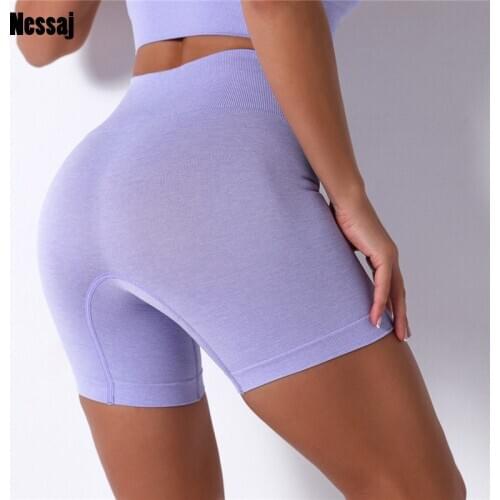 Nessaj High Waist Seamless Shorts Women Fitness Clothing Push Up Hip Gym Shorts Sports Workout Short Leggings Solid Color Shorts