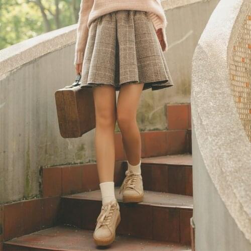 2021 Autumn Winter Grey Coffee School Style Student Girl Sweet Lovely Tweed Skirts Retro Plaid High-waisted Woman Y2K Mini Skirt
