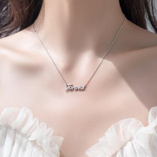 BONLAVIE English Letter Necklace Forever Short Clavicle Chain Jewelry Womens Valentines Day Gift